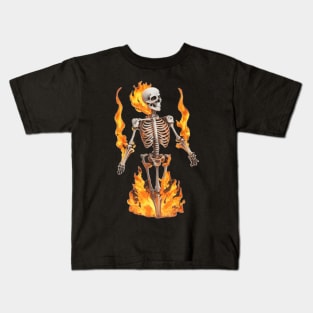 skeleton with fire Kids T-Shirt